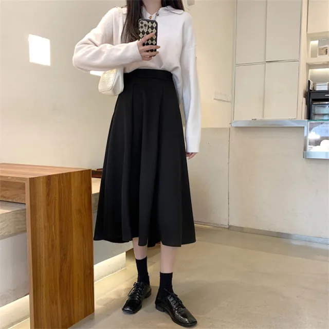 Black Woolen Skirt Autumn And Winter High Waist A Line Skirt Umbrella Skirt Skirt Black - Shop at LoveMi