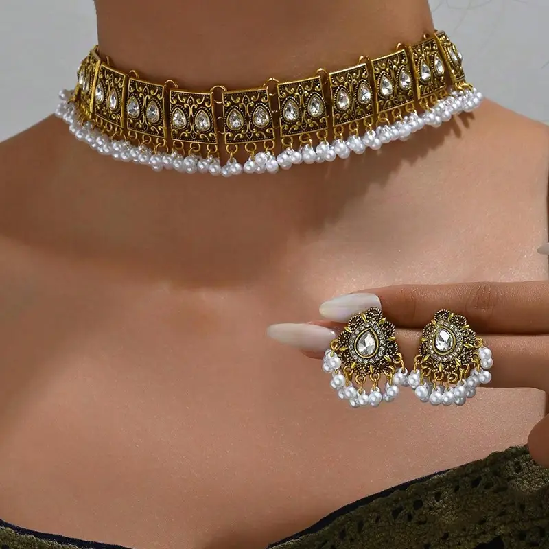 Vintage Peacock Wings Drop Ear Exaggerated Necklace Eardrop Jewelry Suit