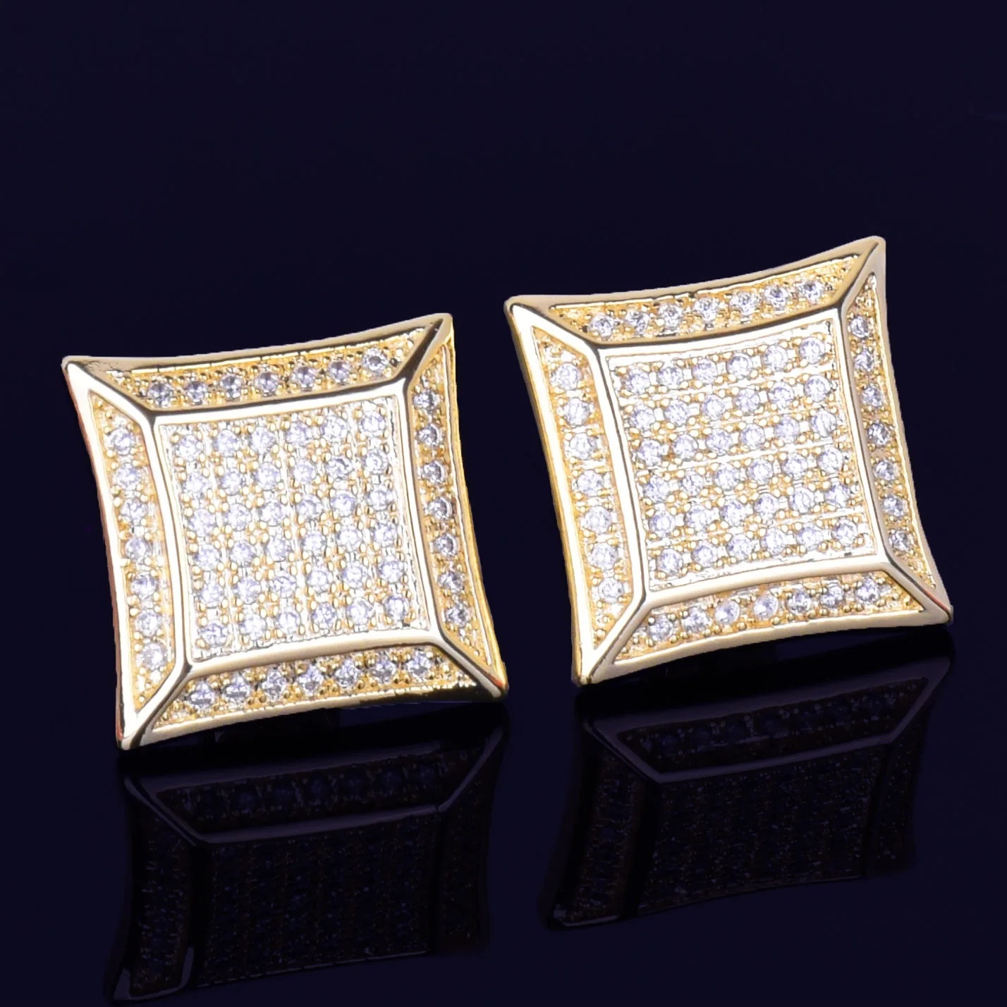 Micro Inlaid Zircon 15 Mm Large Square Men's Earrings