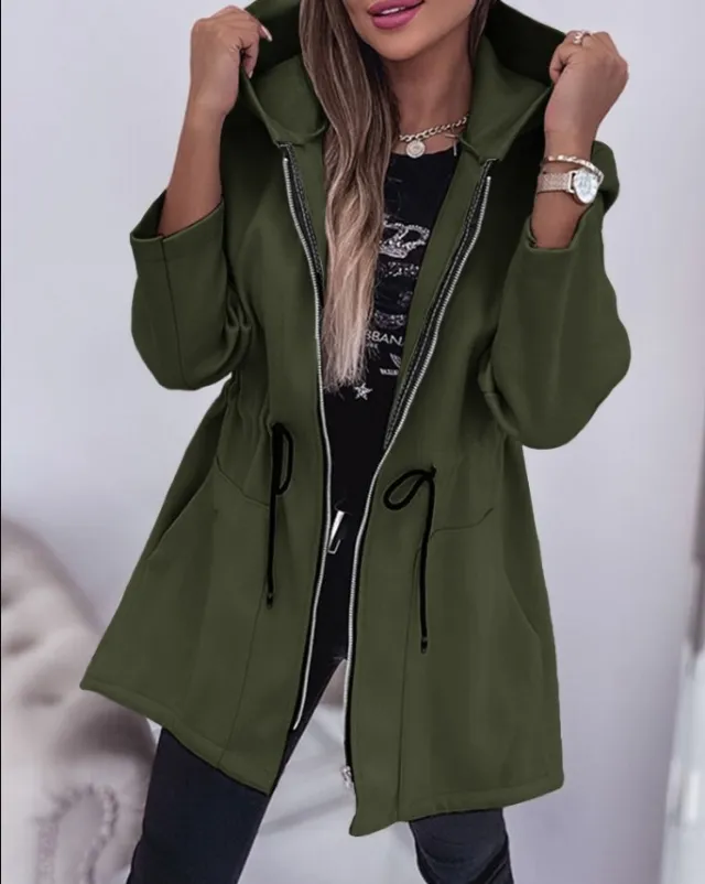 Fall Winter Fashion Casual Hooded Coat Women's Clothing Green - Shop at LoveMi