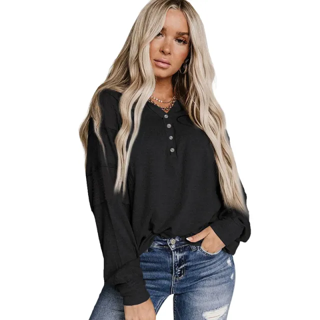 Loose Solid Color Bottoming Shirt Leisure Simple V neck Long Sleeve T shirt Lc25123171 P2 - Shop at LoveMi