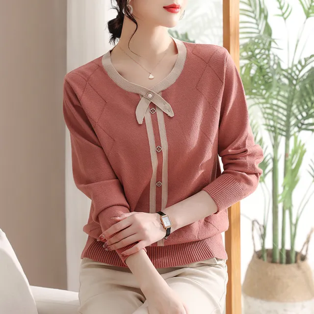 Temperament Knitted Shirt Spring And Autumn Sweater Pink - Shop at LoveMi
