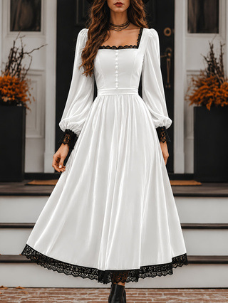 Square-neck Lace-panel Velvet Dress — foto 5