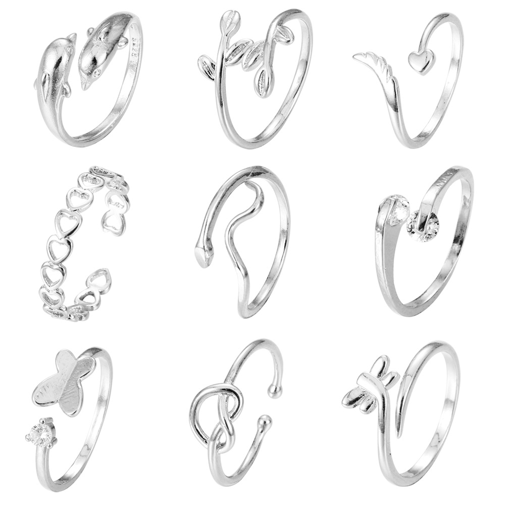 New Butterfly Feet 9-piece Ring Retro Love Geometric Hollow Adjustable
