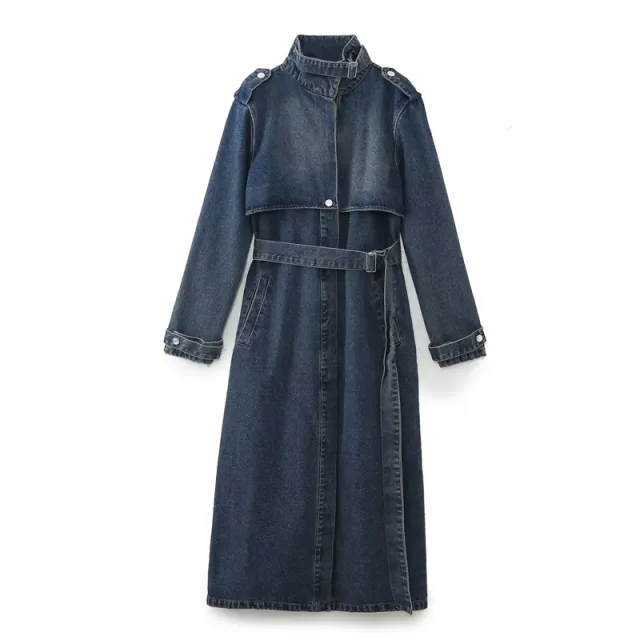 Women's Classic Style Fashion Loose Denim Trench Coat Blue - Shop at LoveMi