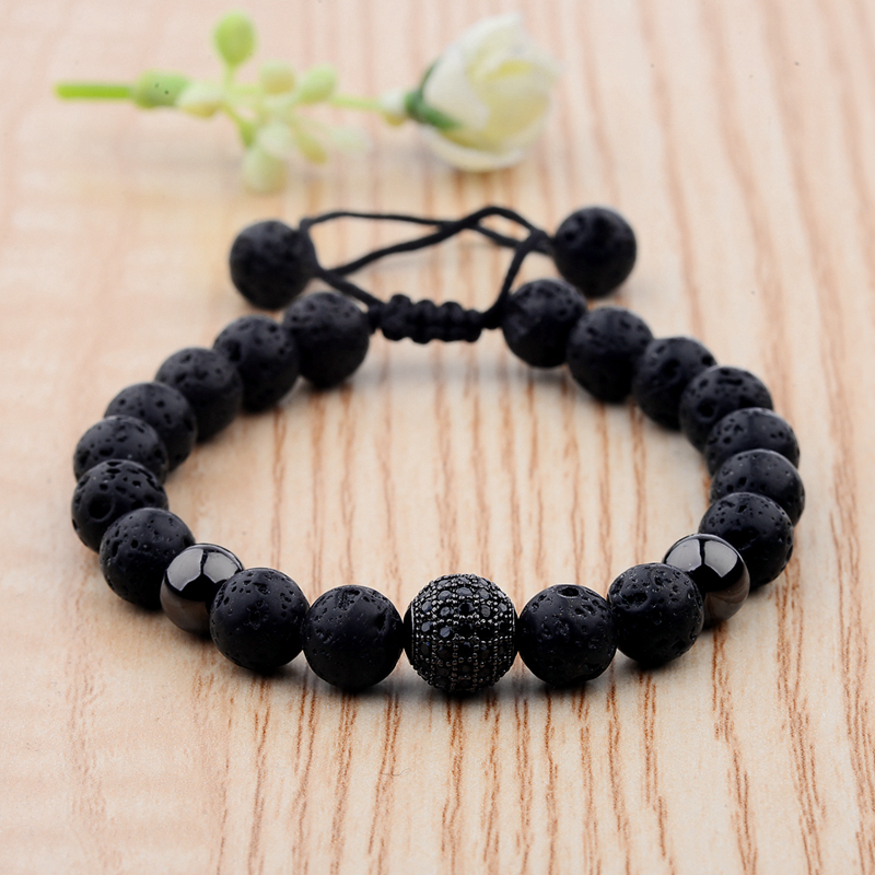 Title 3, CZ Zircon Pave Lava Weaving Bracelet Men Beads