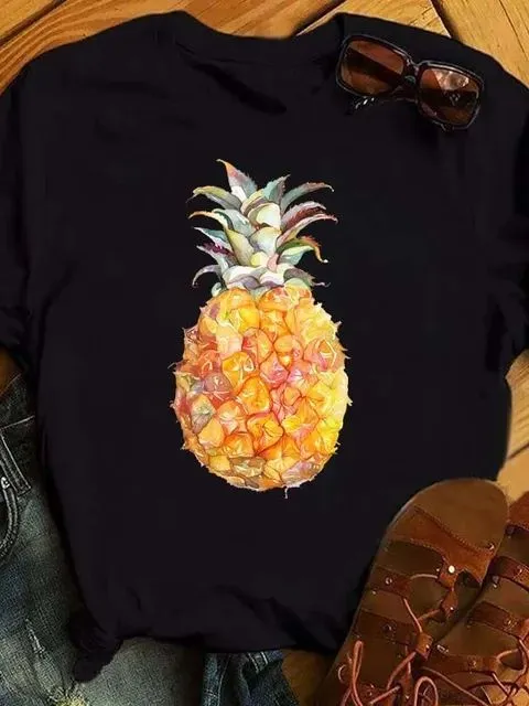 Female T-shirt Fashion Pineapple Print Top - Bt7955Hs