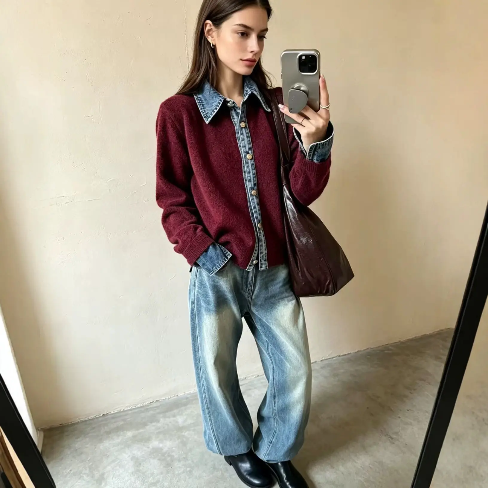 Fake Two-piece Sweater Womens Cardigan Laid-back Style