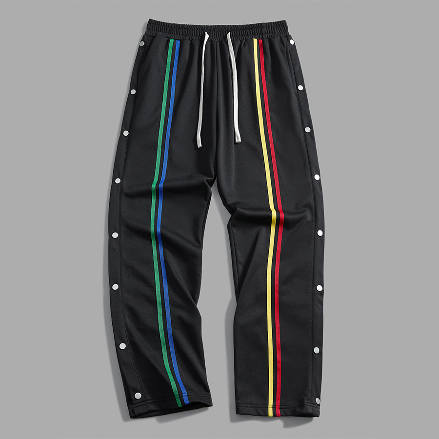 Color-block Striped Design Long Pants American-style Utility Pants
