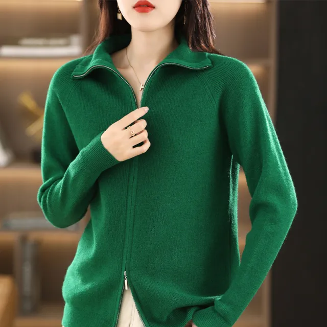 Knitted Cardigan Women's Long sleeved Sweater Emerald - Shop at LoveMi