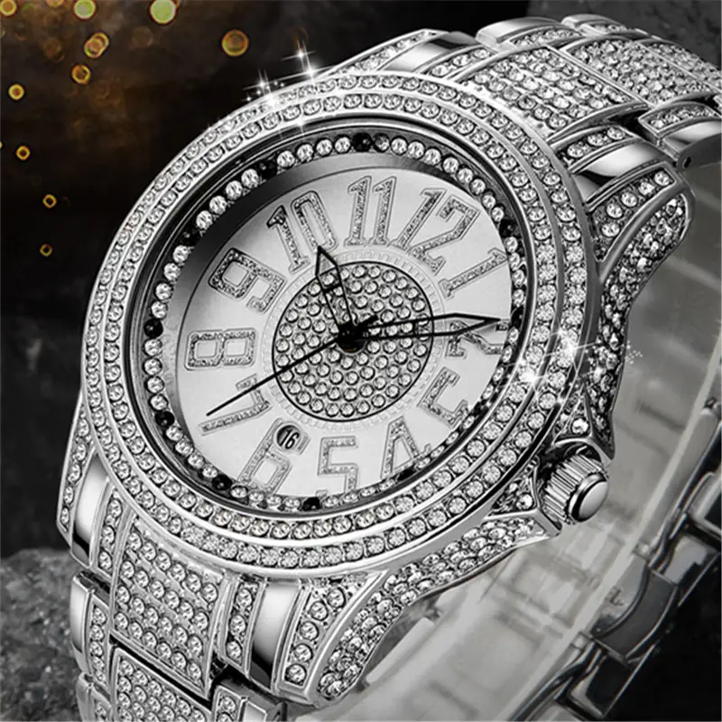 Men's Diamond Fashion Alloy Strap Date Quartz Watch