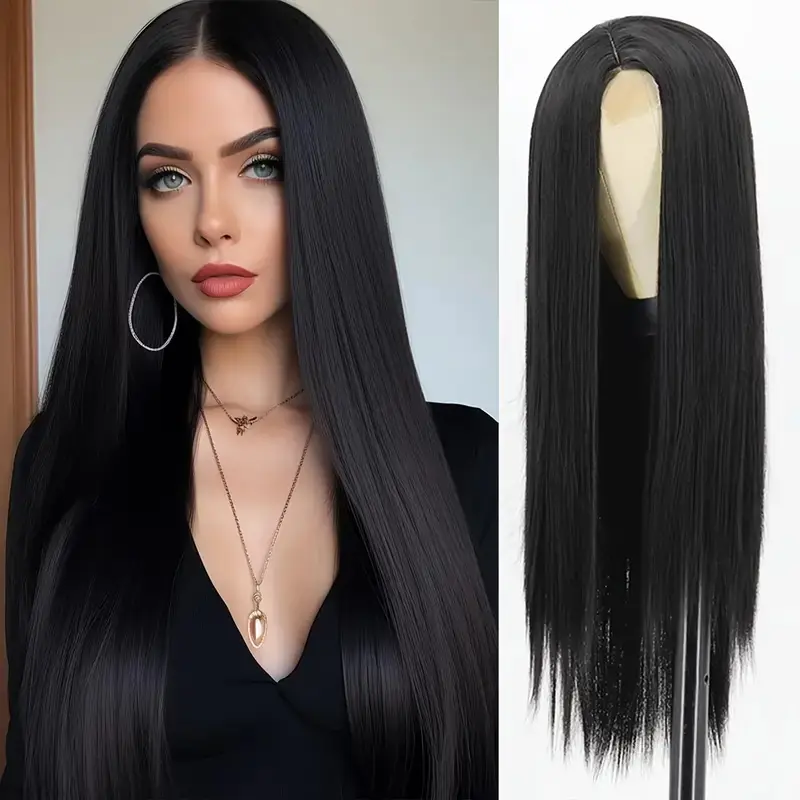 Mid-length Long Hair Black Straight Daily Full-head