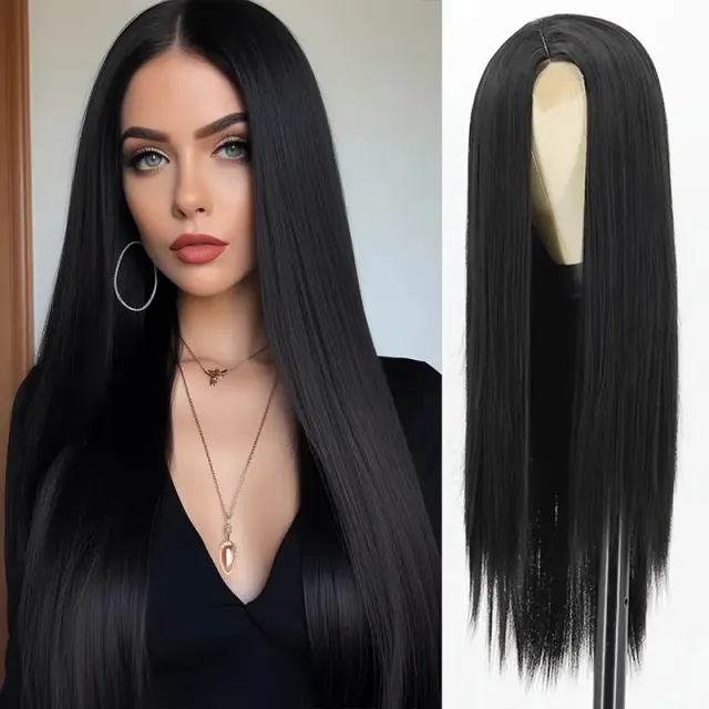 Mid length Long Hair Black Long Straight Daily Full head Wig Style Black - Shop at LoveMi