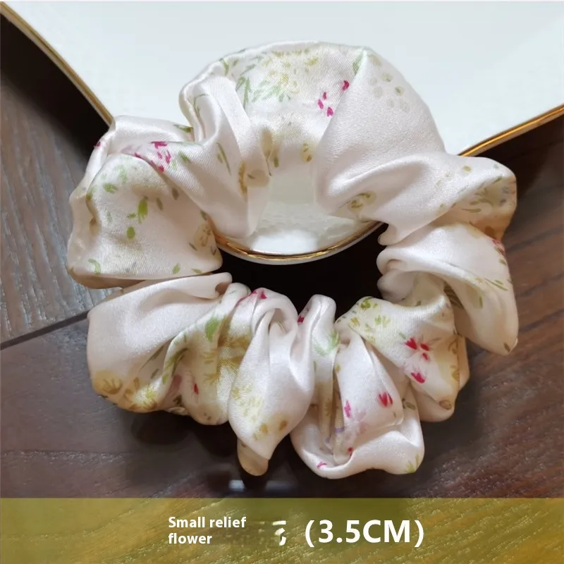 Crepe Satin French Handmade Silk Hair Ring - Small Embossed Flower