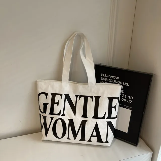 Tyvek Casual Cool Letter Printing Large Capacity Totes Beige - Shop at LoveMi