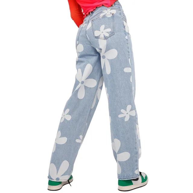 Women's Fashionable Simple Printed Straight Jeans Blue - Shop at LoveMi