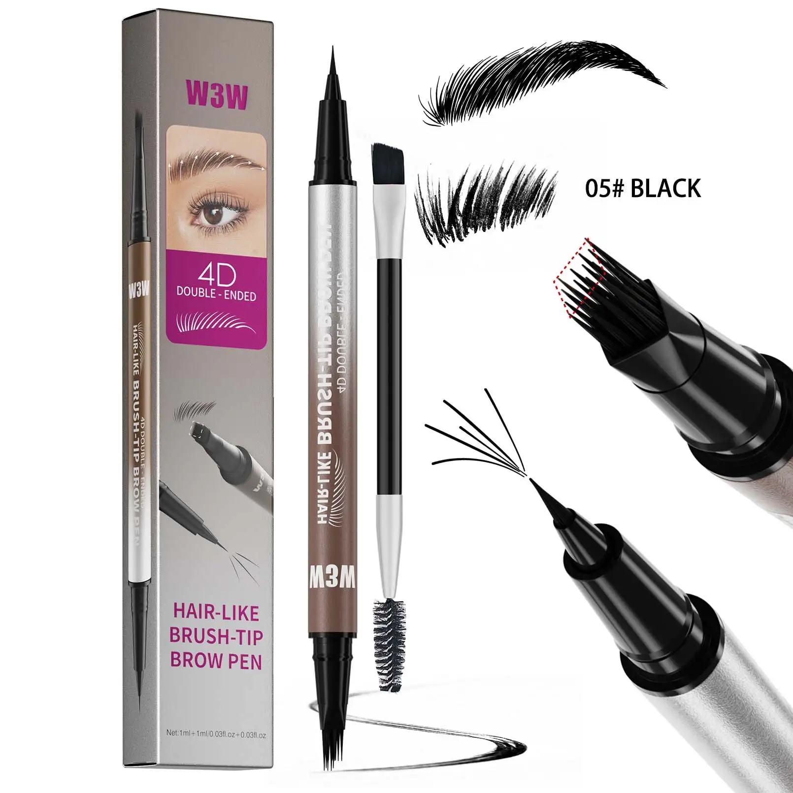 Sweat-proof Multi-pronged Eyebrow Brush Liquid Brow Pencil