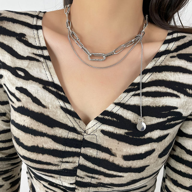 Niche Normcore Bag Simple Wafer Tassel Double-layer Necklace