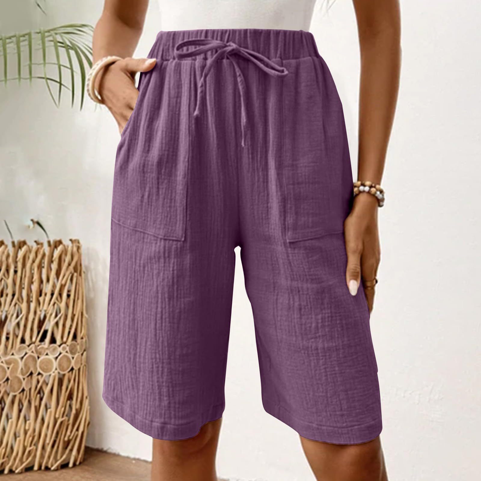 Relaxed Fit Cotton Straight-Leg Capri Pants - Mid-Rise