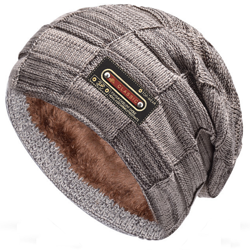 Fleece-lined Warm Knitted Mens Outdoor Beanie For Fall And Winter