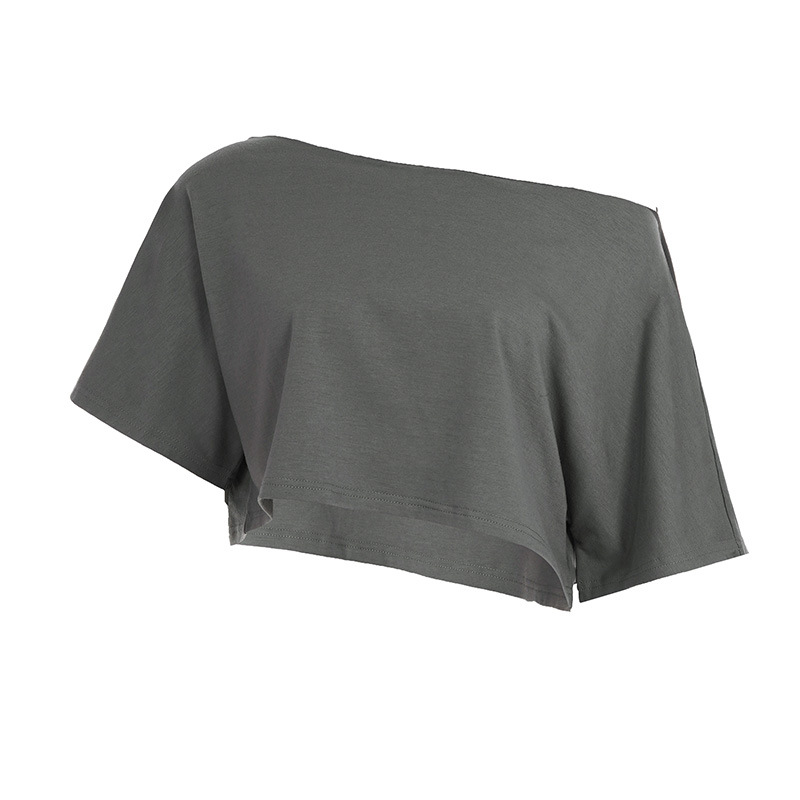 Womens Solid-color Retro Minimalist Casual Off-shoulder Top