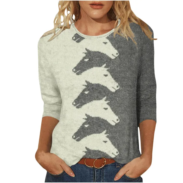 Fashion Digital Printed Round Neck Top For Women G7Z5862 - Shop at LoveMi