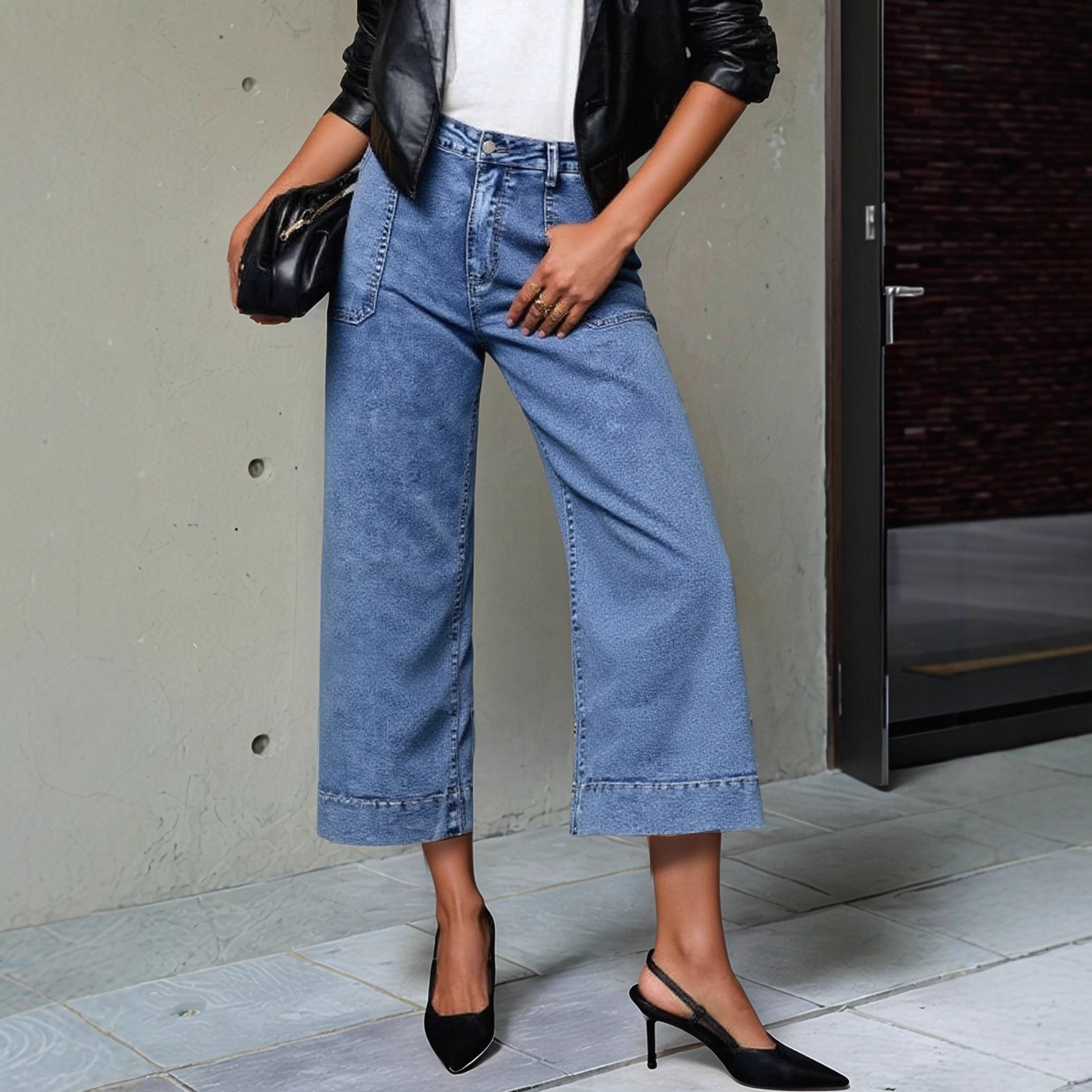 French-style Slimming Straight-leg Cropped Wide-leg Pants