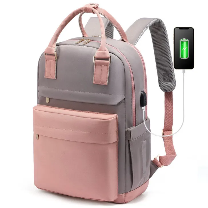 Girls Backpack Fashion Large Capacity Laptop Bag Portable Travel Backpack - Grey