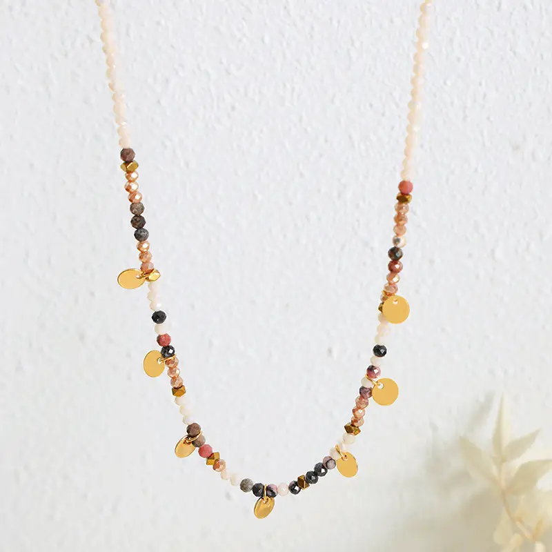 Ins Hipster Hip Hop Design Personalized Beaded Tassel Round Multi-color Necklace