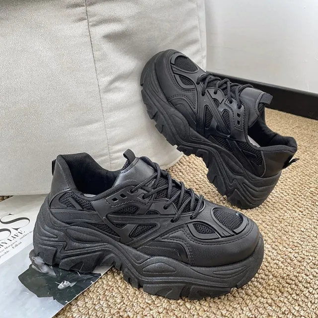 Thick soled Breathable Single lined Platform Dad Shoes Black - Shop at LoveMi