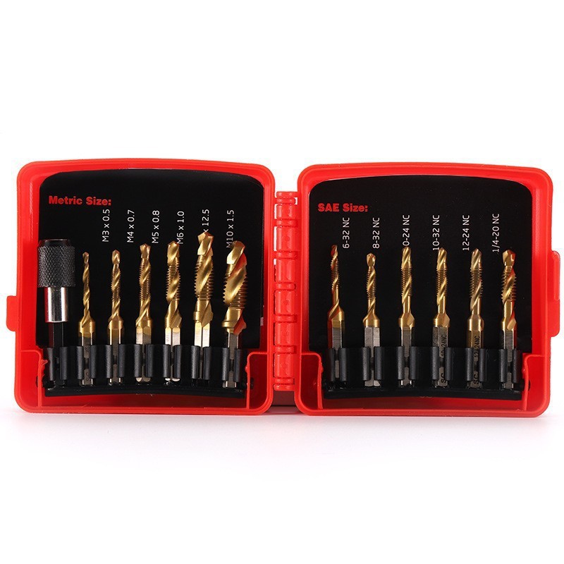 Red Plastic Box Hexagonal Shank Combined Tap And Countersink Drill Bit