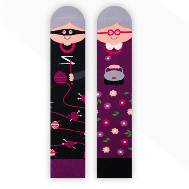 Creative Unmatched Color Socks Asymmetric AB Socks Cartoon Kind Grandma - Shop at LoveMi