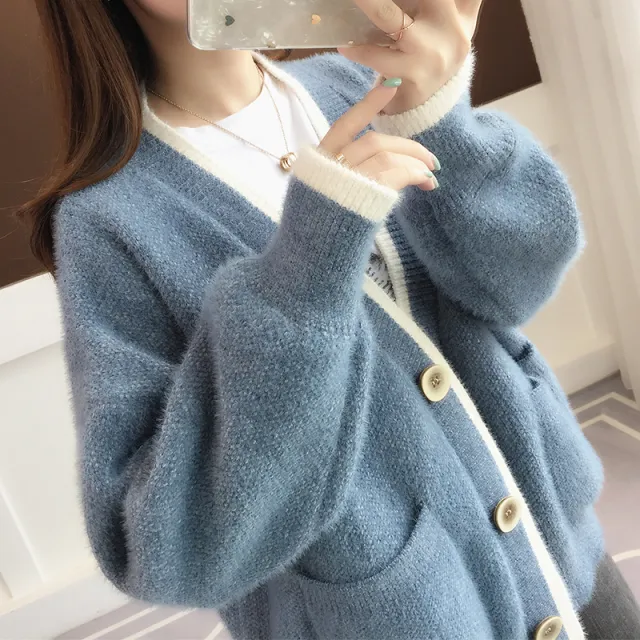 Women's Idle Style Loose Sweater 2044 Haze Blue - Shop at LoveMi