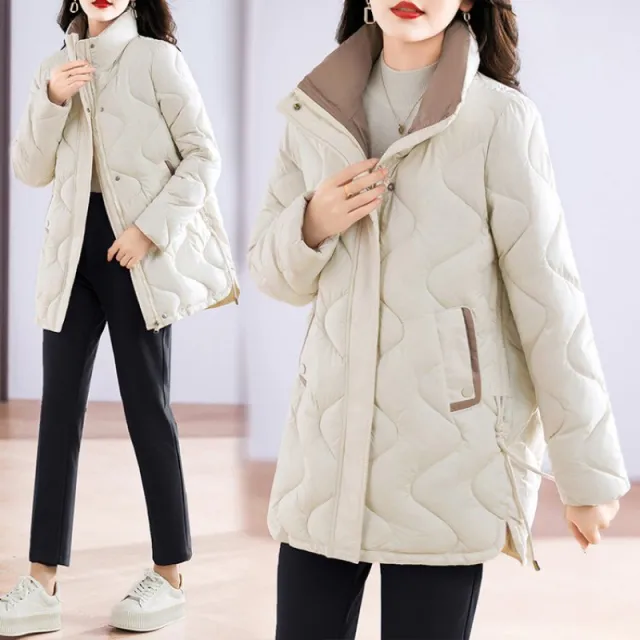 Mid length Loose And Simple Cotton padded Coat Creamy White - Shop at LoveMi