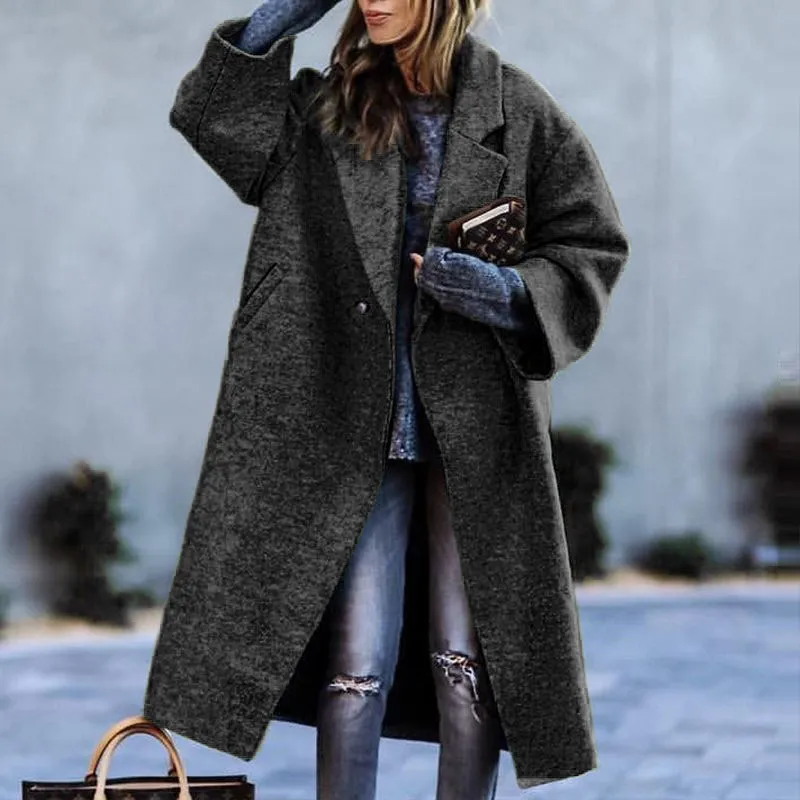 Women's Color Matching Plaid Long-sleeved Coat - Black