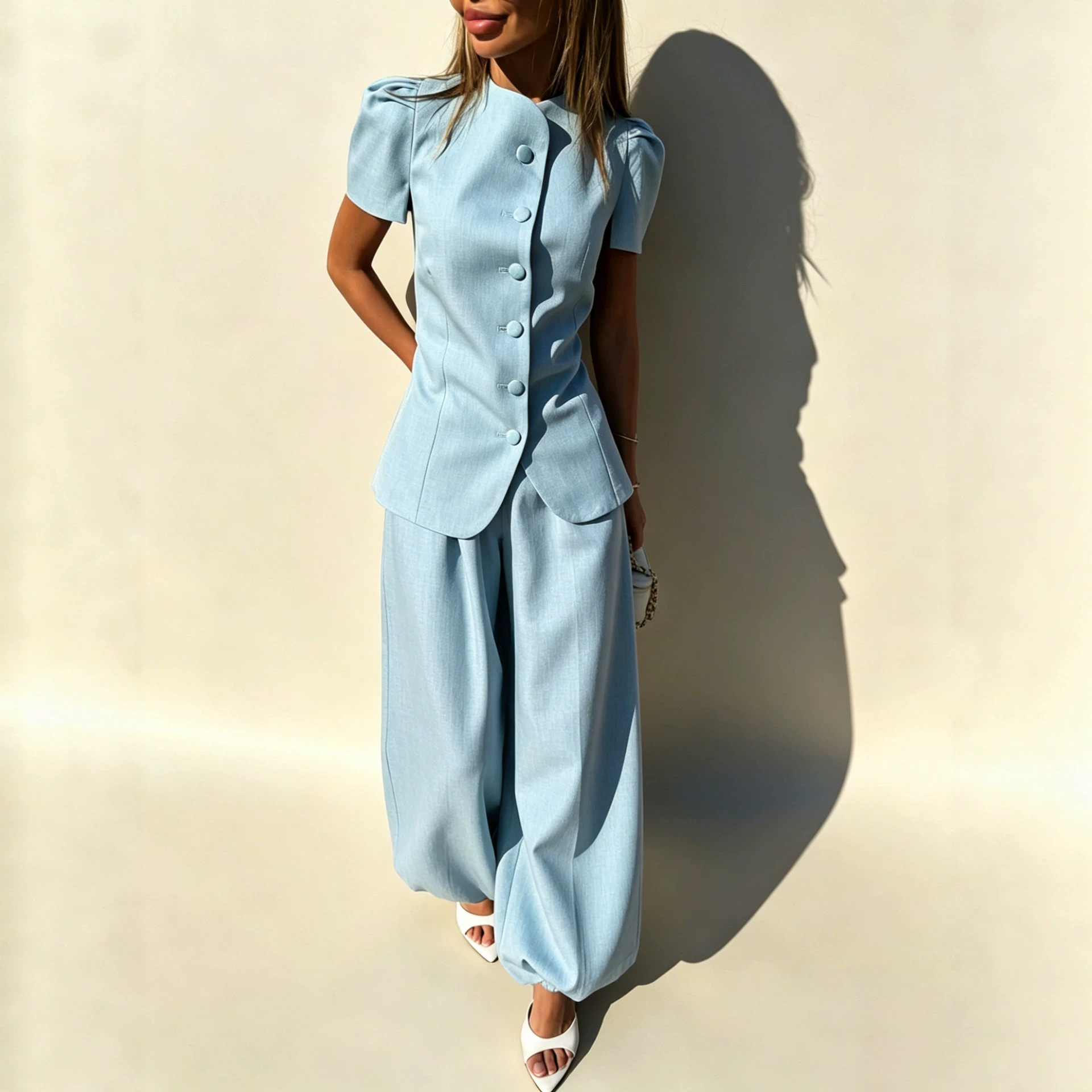 Jacket Top And High-waisted Casual Trousers Womens Suit