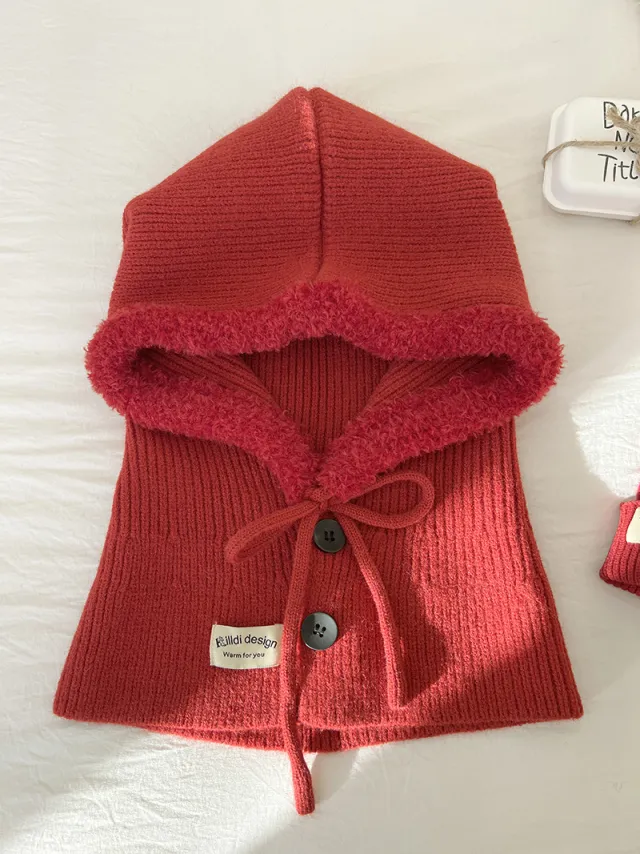 Ice Man Design Fashionable Knitted Drawstring Autumn And Winter Warm Ear Protection Hat Christmas Red - Shop at LoveMi