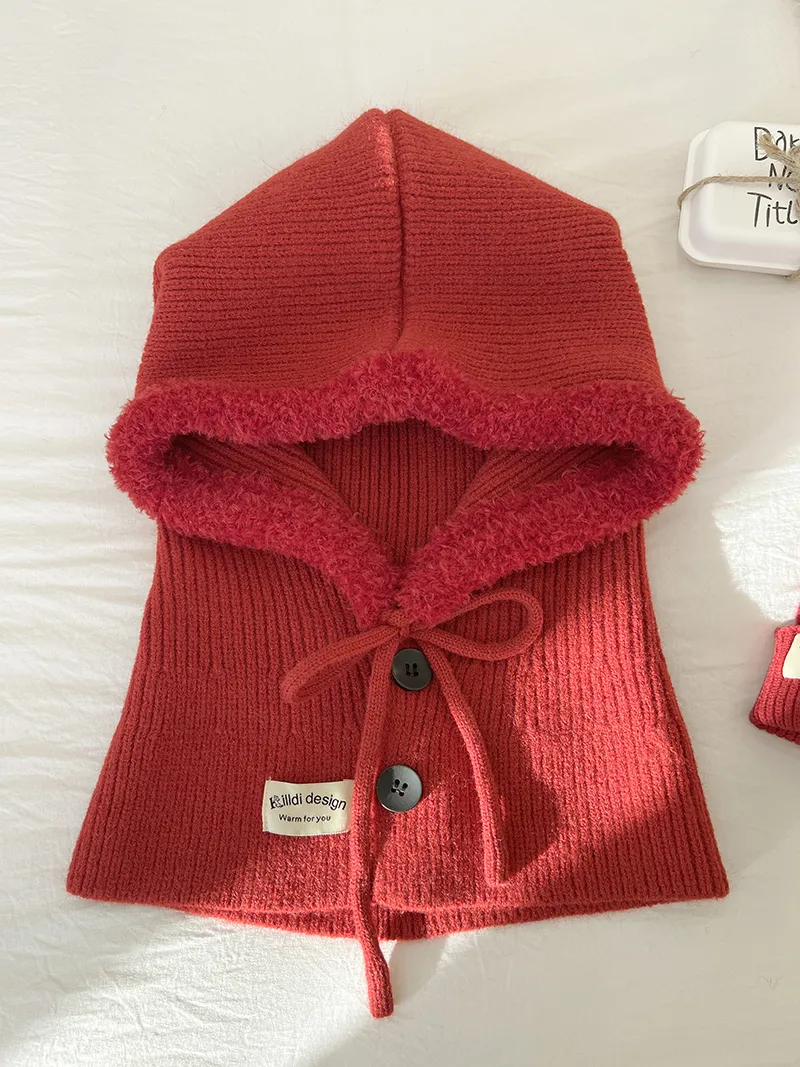 Ice Man Design Fashionable Knitted Drawstring Autumn And Winter Warm Ear Protection Hat - Christmas Red