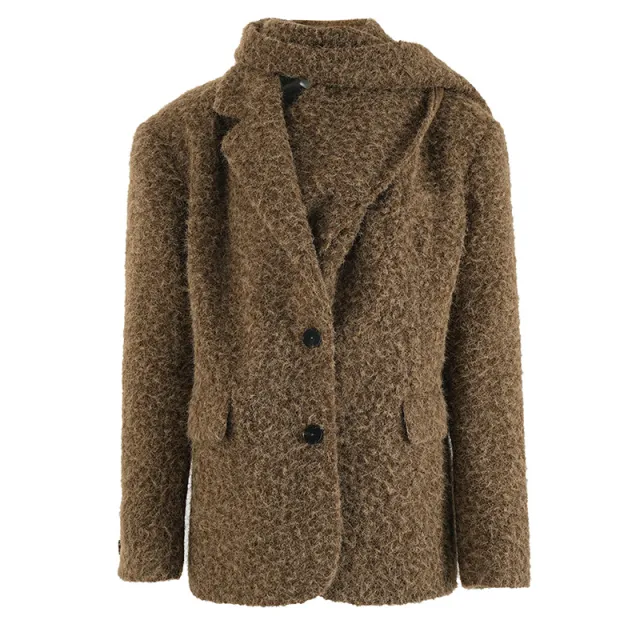 Maillard Niche Design Wool Suit Jacket Women's Winter New Detachable Scarf Collar Top Ginger Yellow - Shop at LoveMi