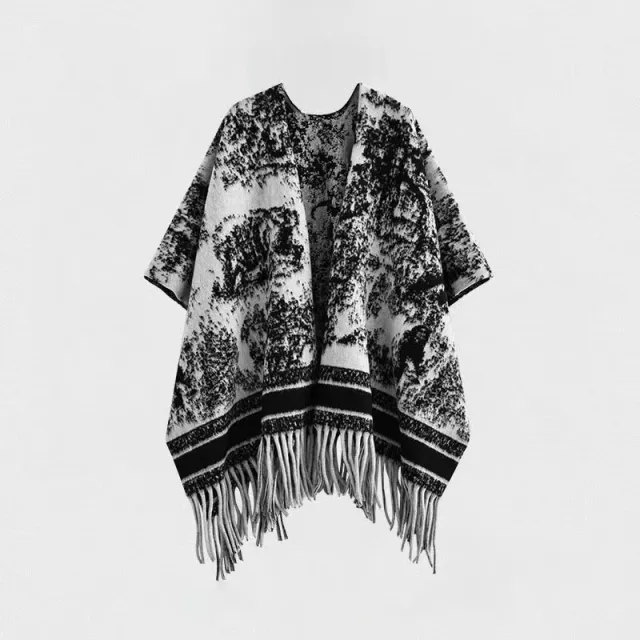 Ink Painting Double sided Shawl Outer Match Women's Autumn And Winter Retro High Sense Black And White Classic - Shop at LoveMi