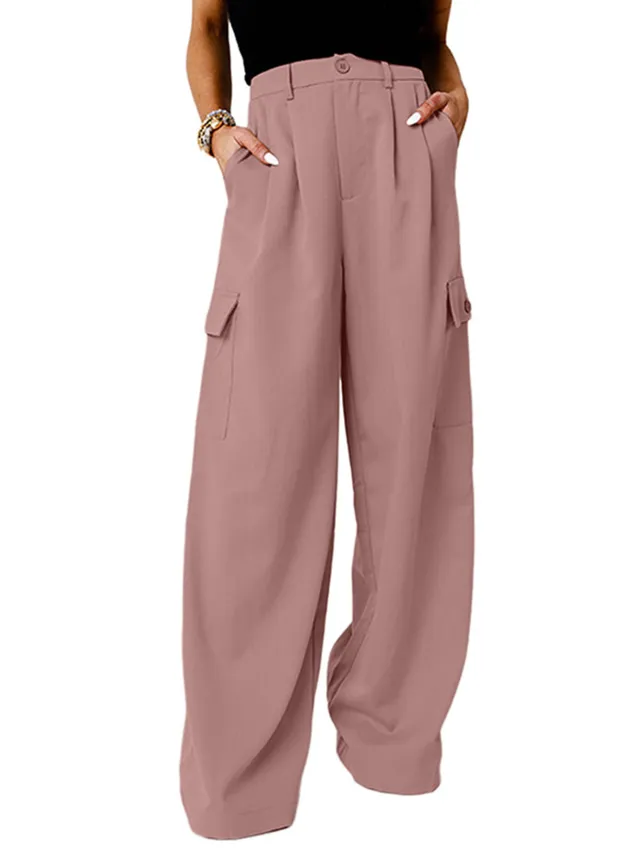 Fashion Loose Solid Color High Waist All matching Casual Pants For Women Pink - Shop at LoveMi