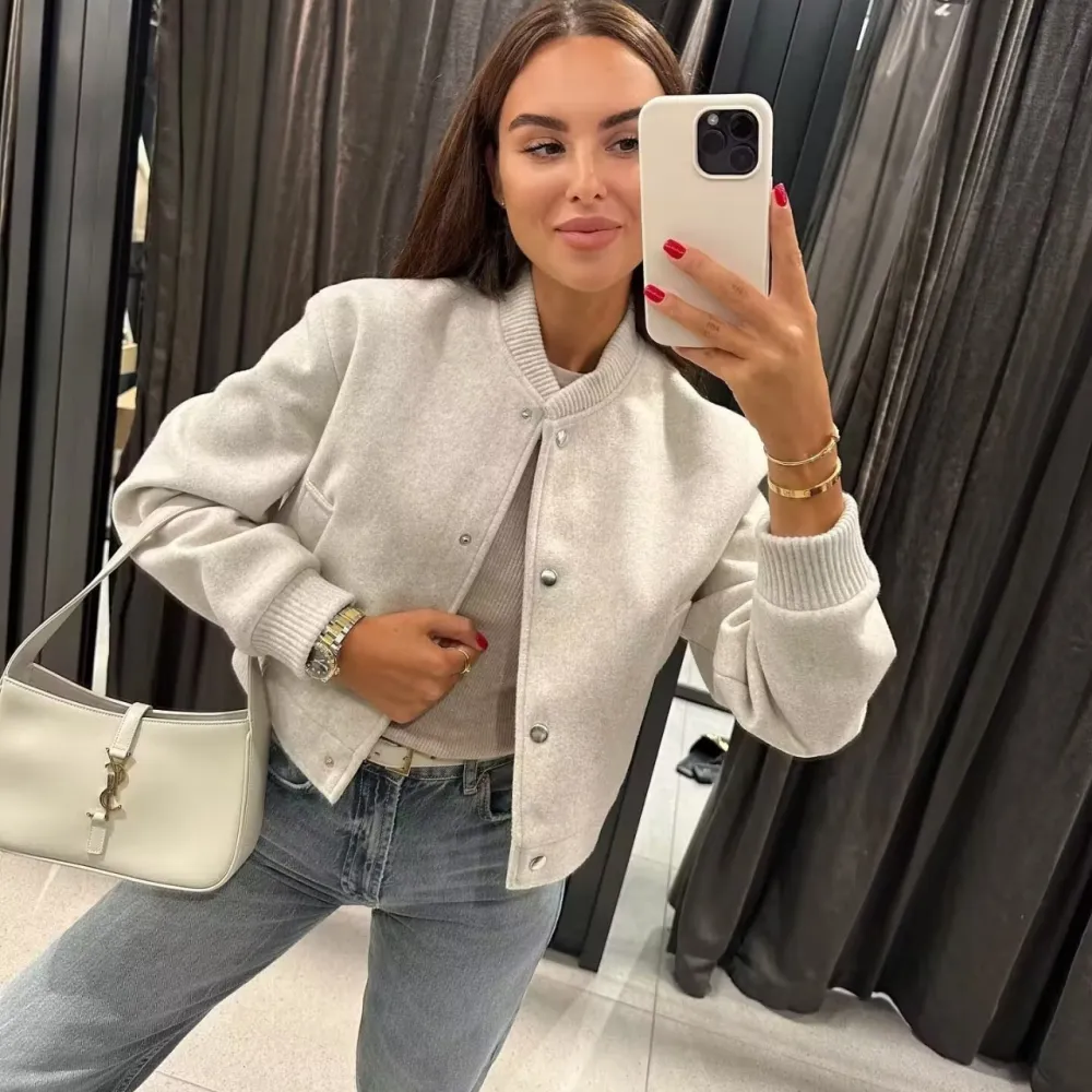 Women's Casual Long-sleeved Soft Short Bomber Jacket