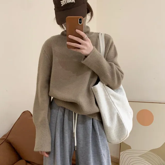 Fashion Pure Color Thickened High Collar Bottoming Sweater Camel - Shop at LoveMi
