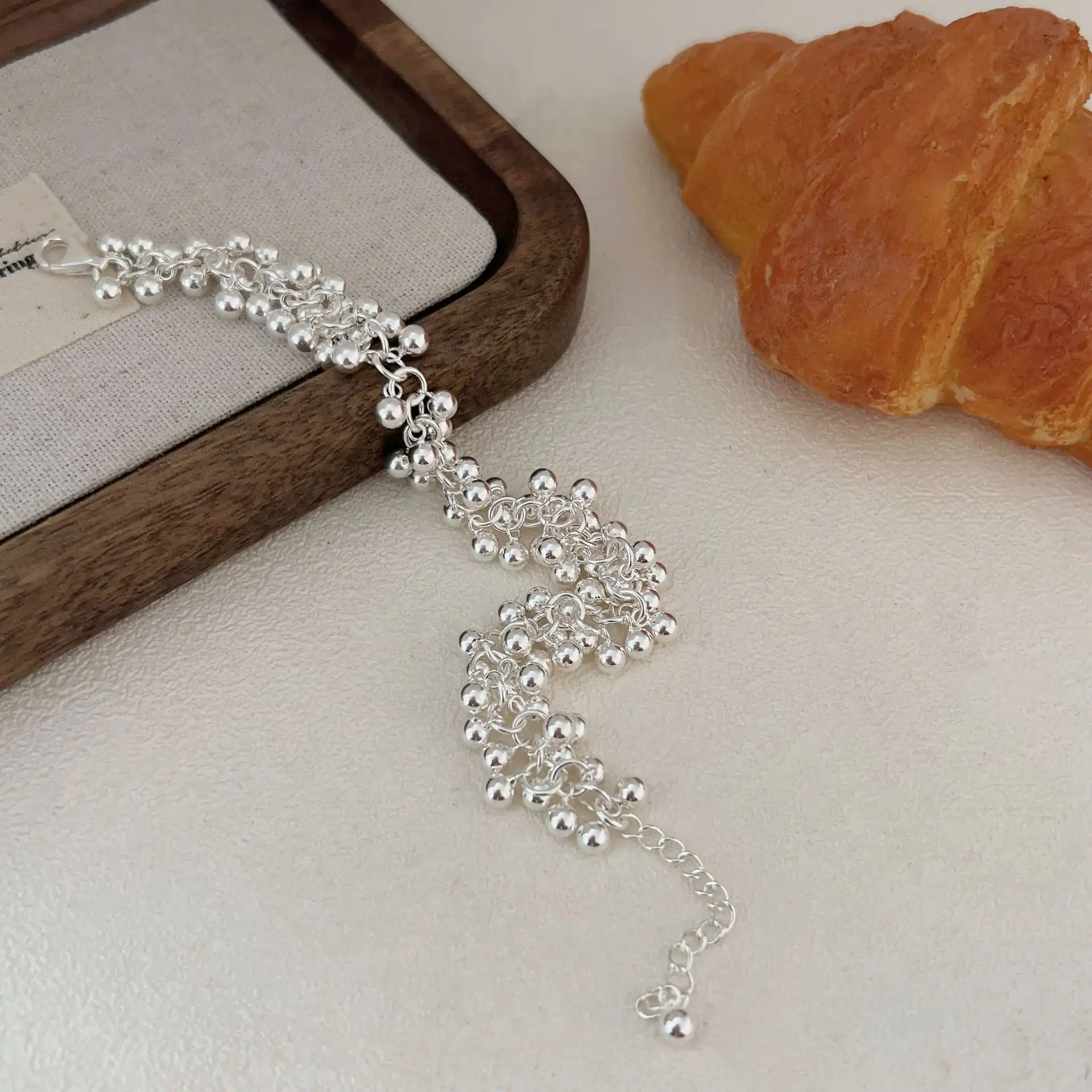 S925 Sterling Silver Grape Cluster Smooth Round Bead Bracelet For Women