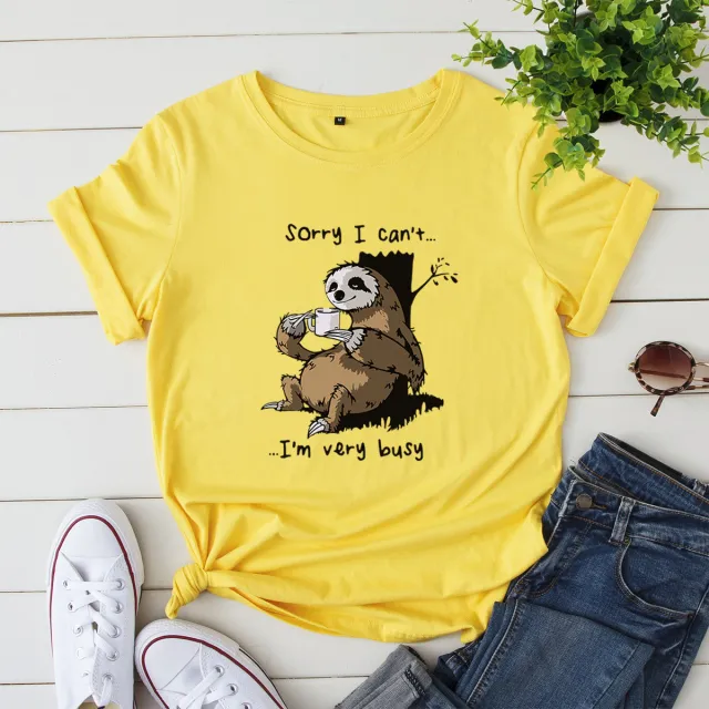 Women's Loose Crew Neck Printed Short Sleeve T Shirt Yellow - Shop at LoveMi