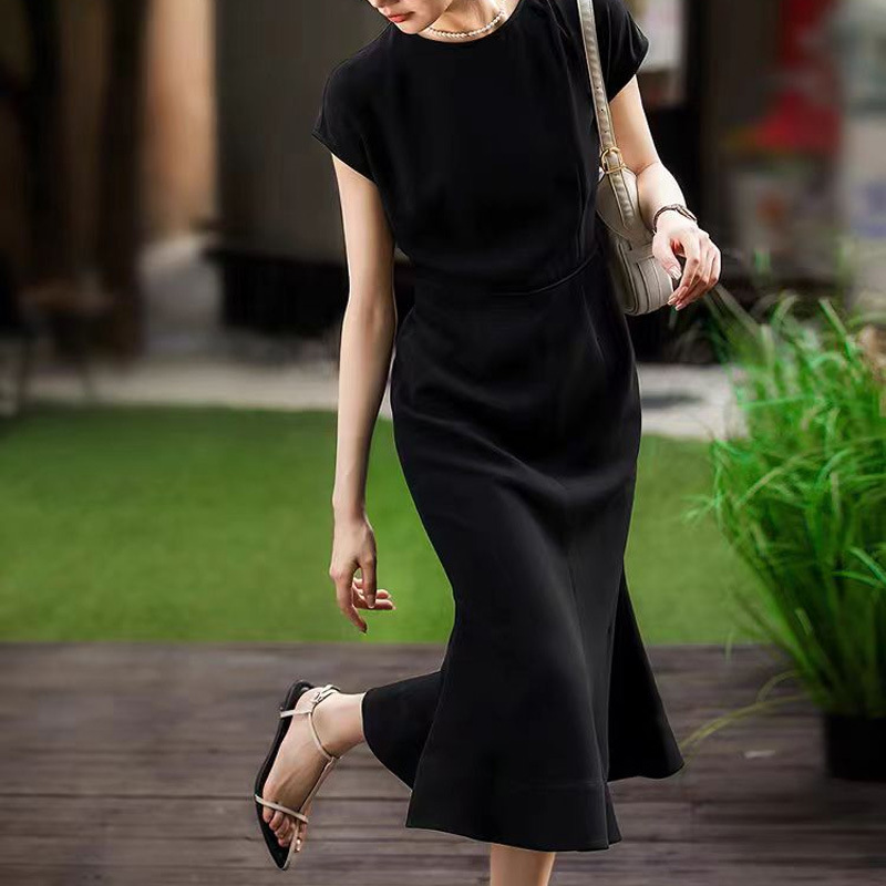 Fitted-waist Black Womens Dress