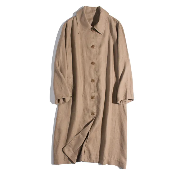 Women's Cotton And Linen Art Loose Lapels Trench Coat Khaki - Shop at LoveMi