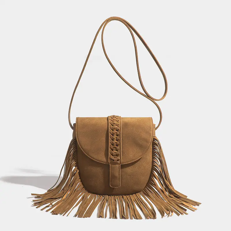Woven Semicircle Soft Leather Fashionable Tassel Shoulder Messenger Bag