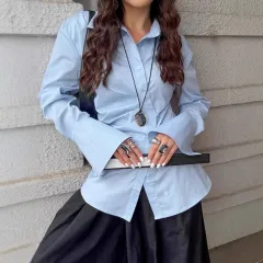 French Style Temperament Lapel White Shirt For Women Autumn - Blue - View 1