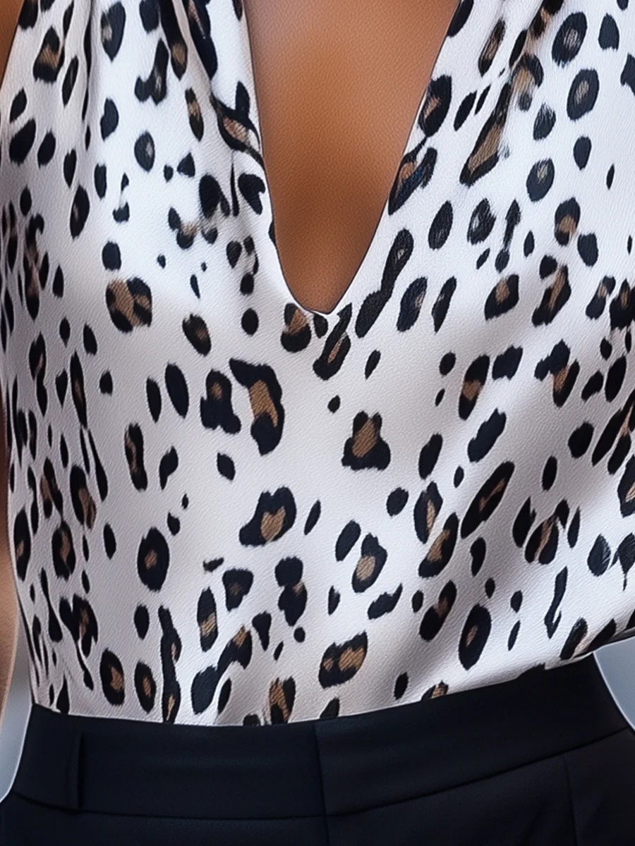 Figure-Flattering V-Neck Leopard Print Sleeveless Top